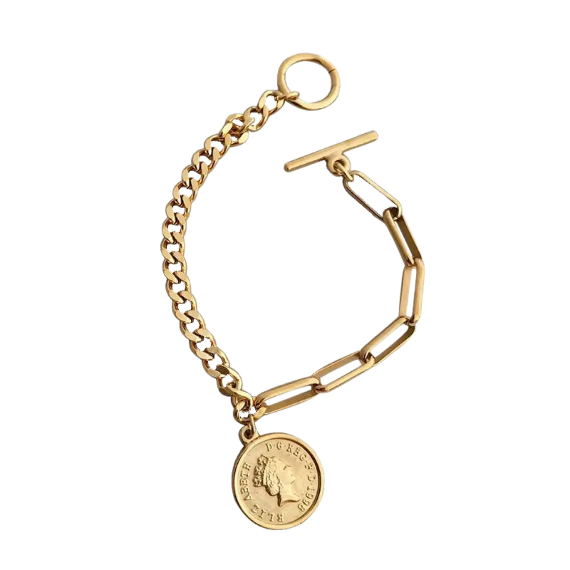 18K Gold-Filled Queen Elizabeth Portrait Coin Bracelet