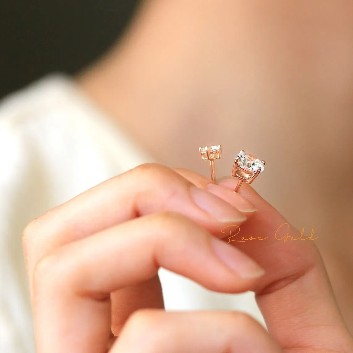 4 Prong Solitaire Stud Brilliant Cut Diamond Earrings
