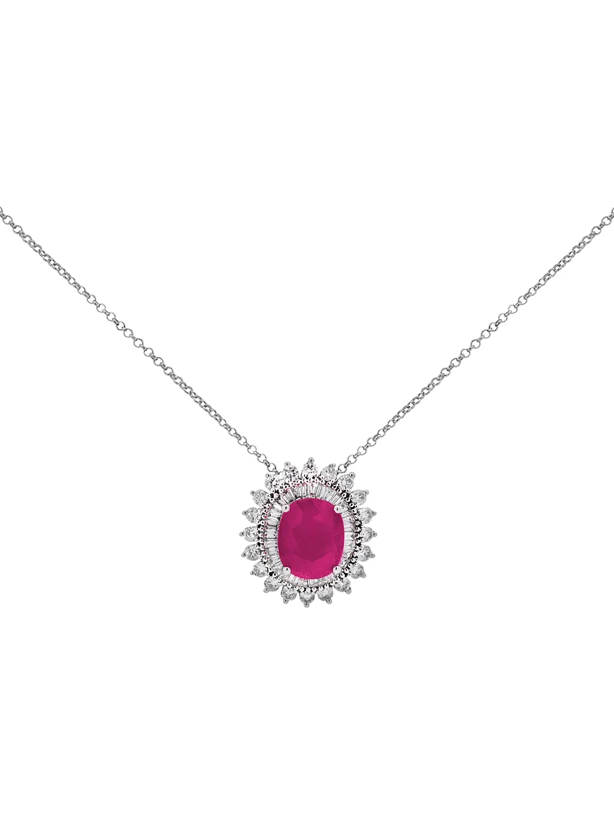 4.1ct Diamond Ruby 18K Gold Halo Necklace