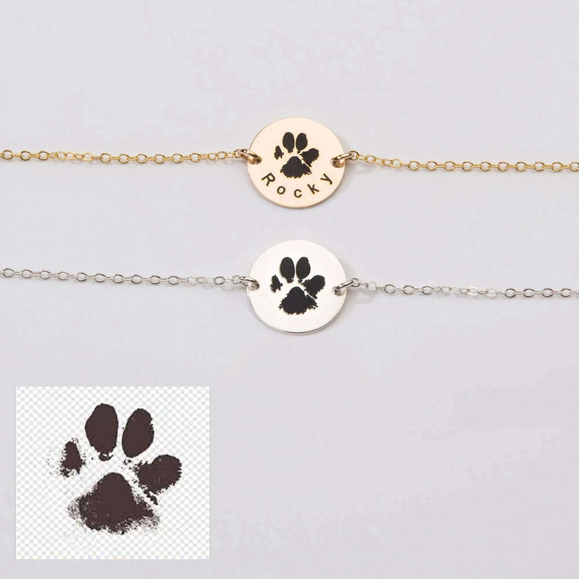 Actual Dog Cat Paw Nose Print Bracelet - CG382B_58. Starts at