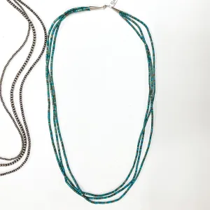 Corina Smith | Navajo Handmade Three Strand Kingman Turquoise Bead Necklace | 42 Inches