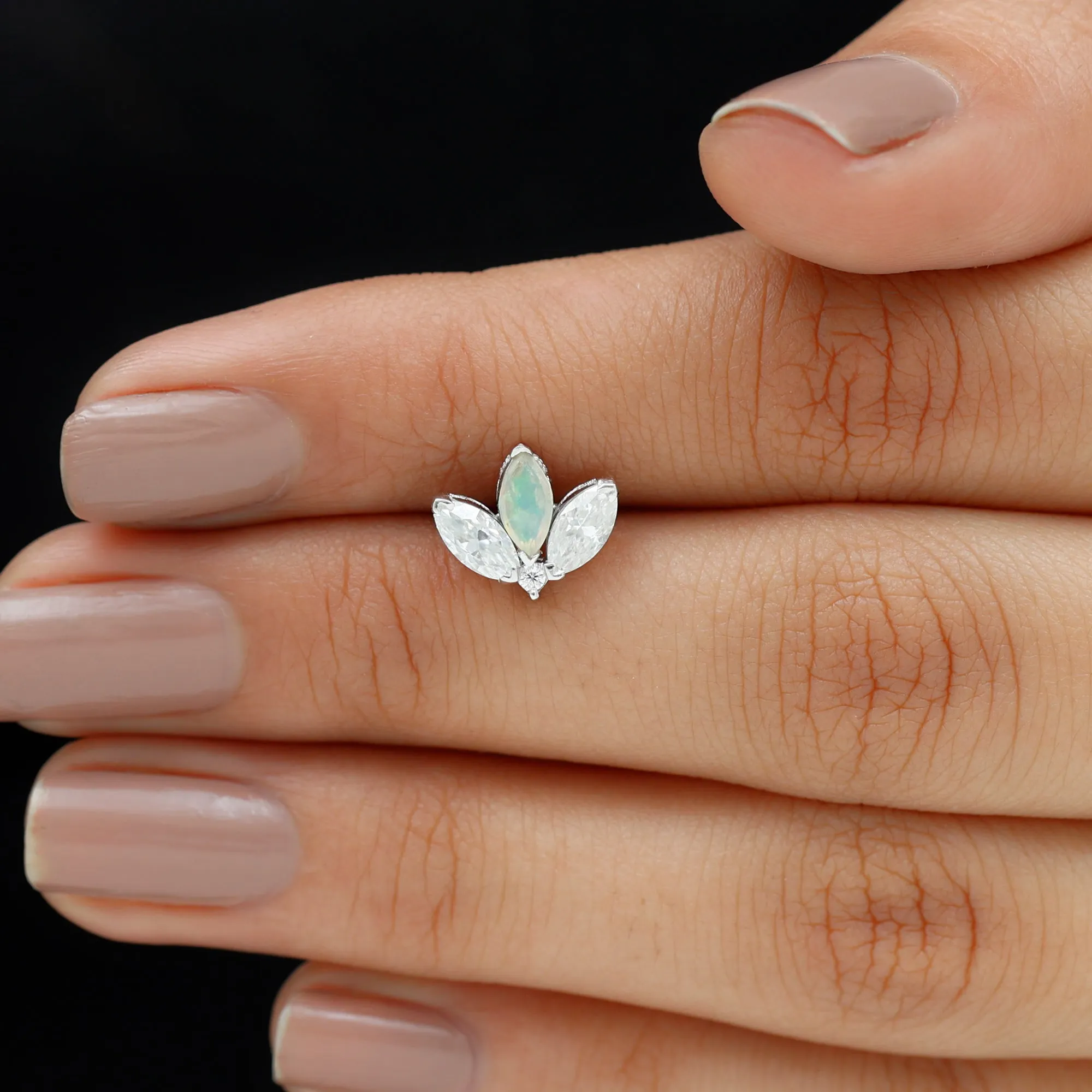 Ethiopian Opal and Moissanite Lotus Flower Earring for Helix Piercing