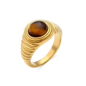 Healing Protection Tiger Eye Ridged Signet Ring
