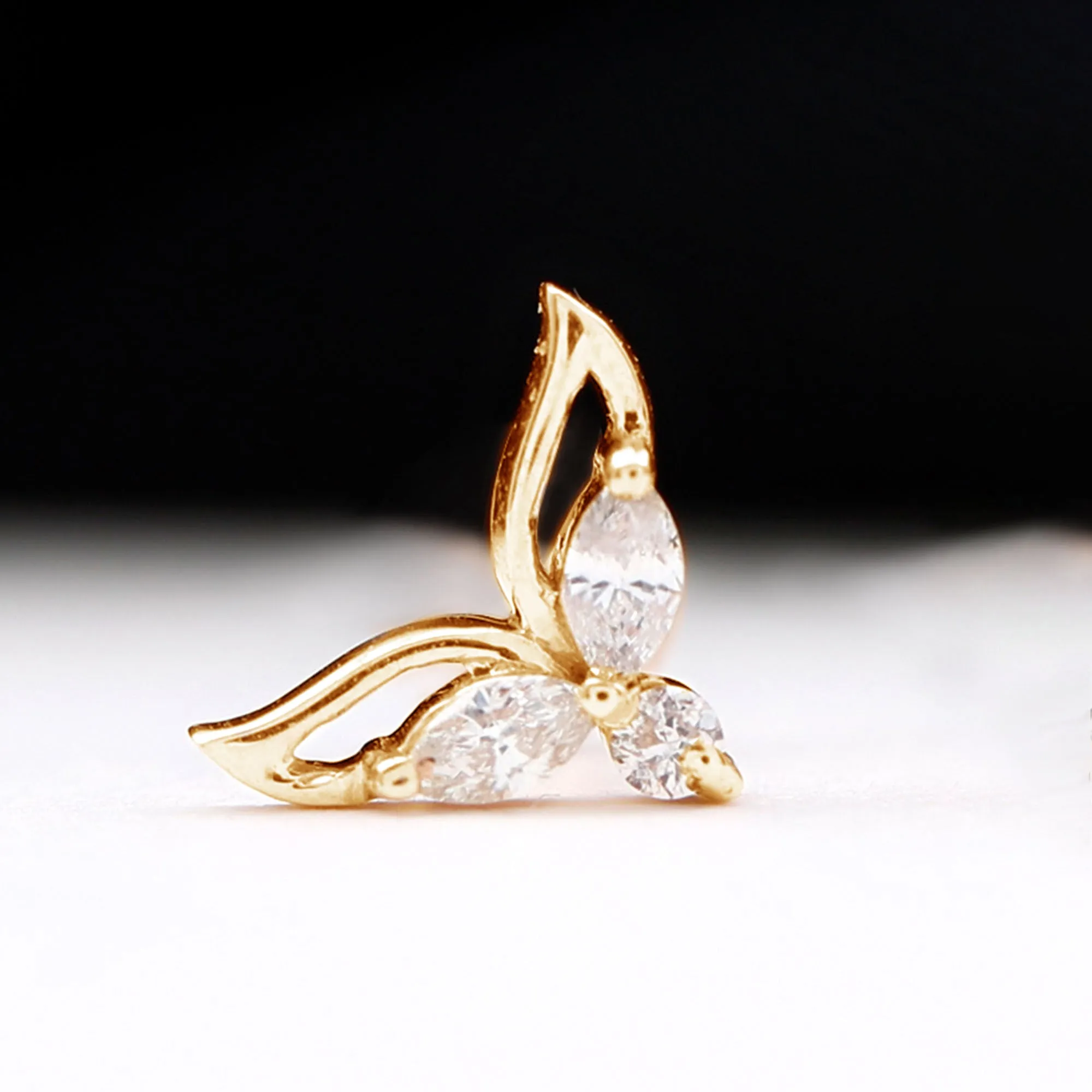 Marquise Diamond Leaf Earring for Cartilage Piercing