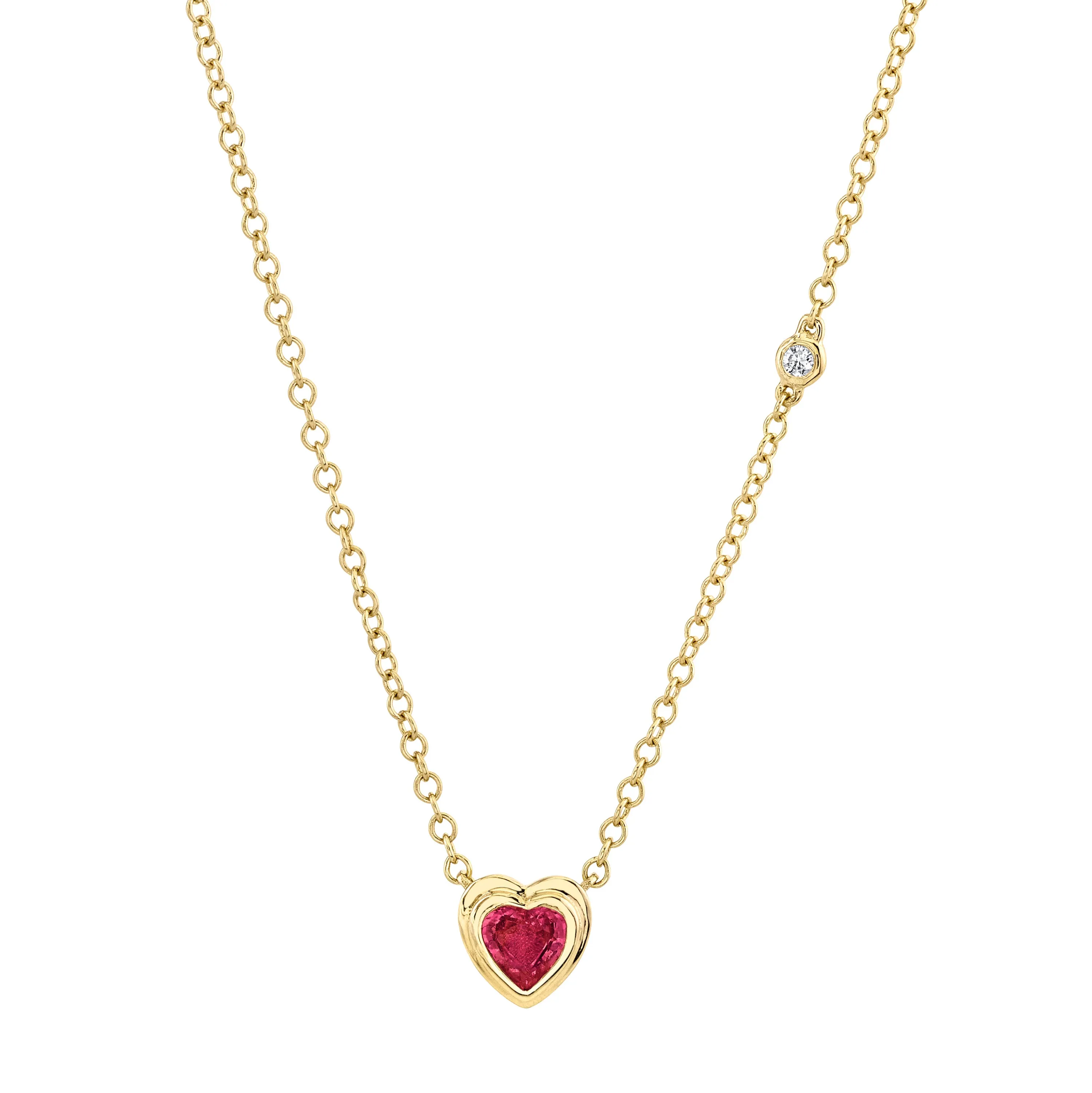 MINI ME RUBY BEZEL HEART NECKLACE