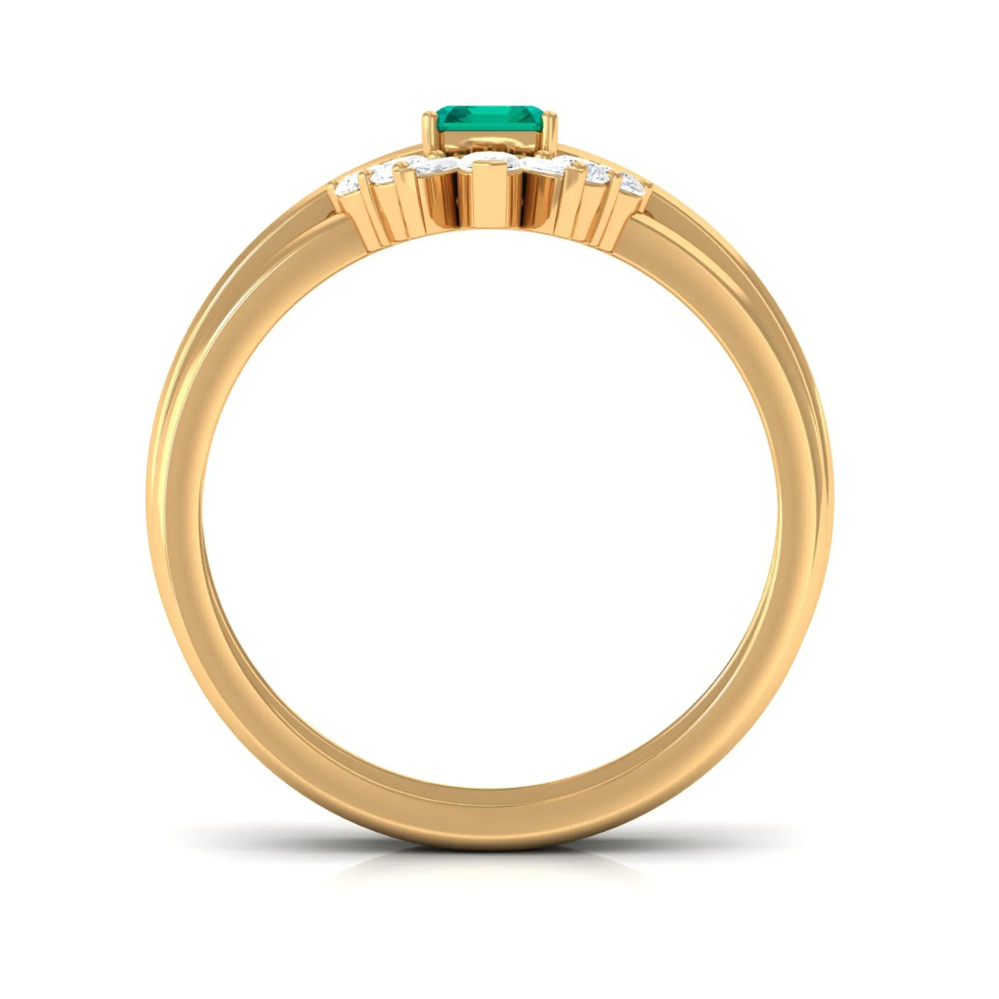 Octagon shape Emerald Wedding Ring Set with Diamond
