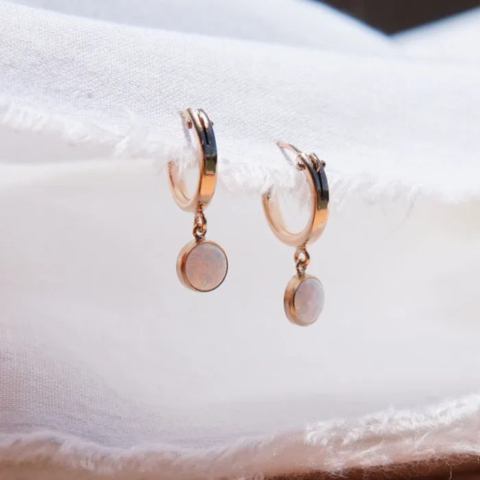 Opal Charm Huggie Hoop Earrings