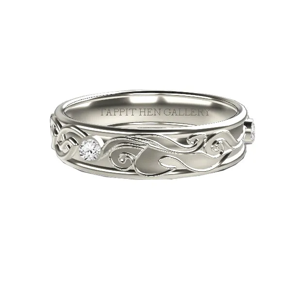 SCOTTISH CELTIC FLOW WAVES WEDDING RING WITH DIAMONDS