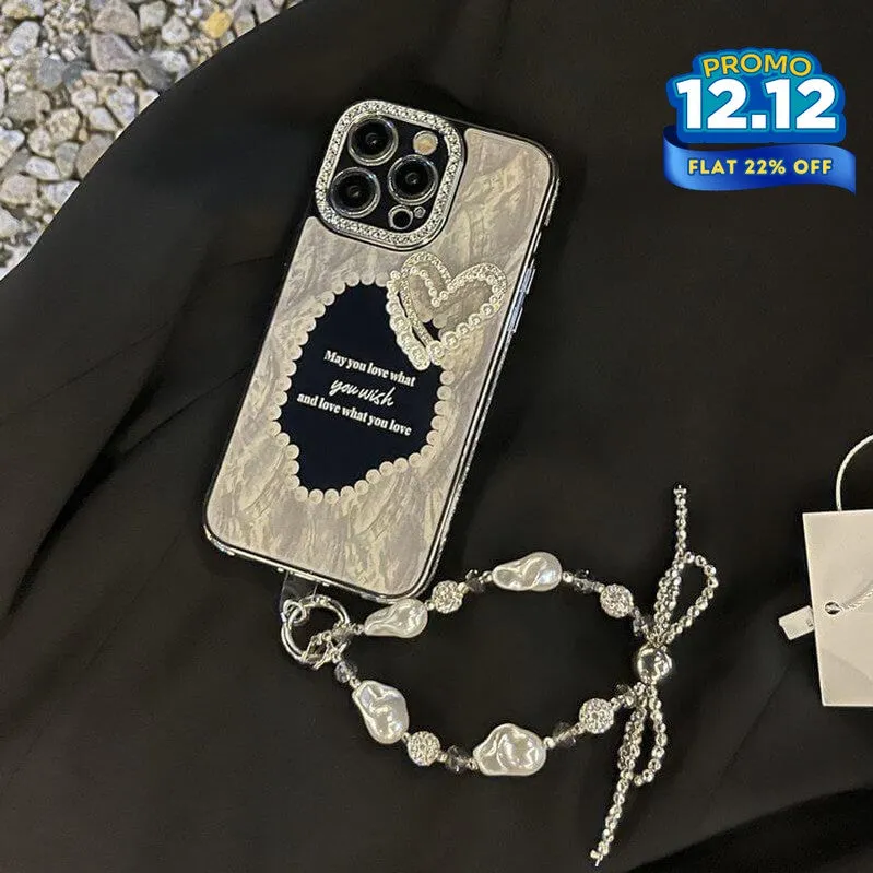 Vintage Pearl Heart iPhone Case with Charm Bracelet