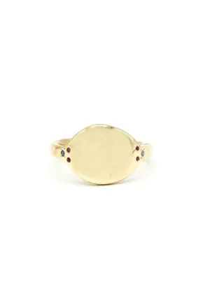 Vintage Scosha 10K Signet Ring with Turquoise and Rubies
