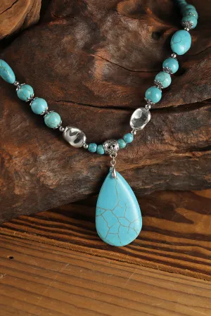 Western Turquoise Beaded Pendant Necklace